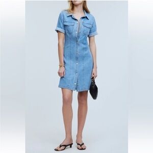 🎈Madewell Denim Seamed Mini Shirtdress in Palermo Wash Sz 2